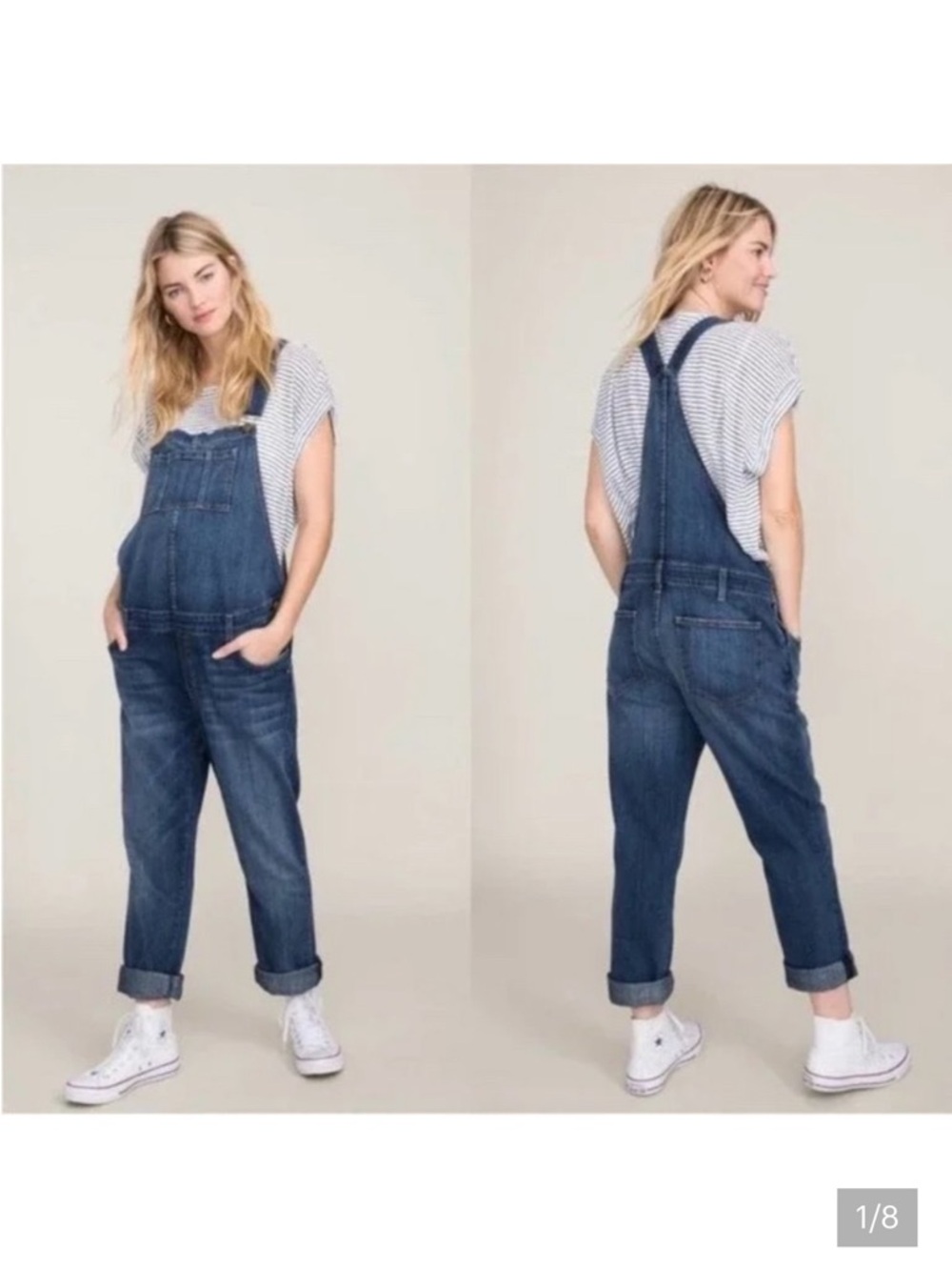 Hatch x Current Elliott The Easy Denim Maternity Loved Overalls Sz 2